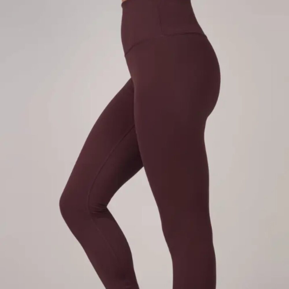 Yogalicious Lux Purple Hi-Rise Elastic Free Waistband Yoga Pants Leggings Sz M